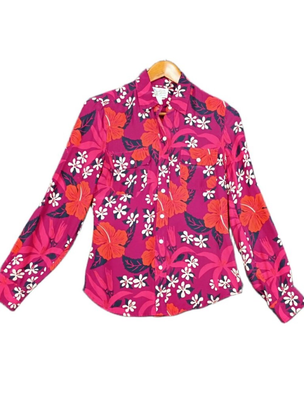 Lucky Brand Dale Hope 100% Silk Hawaiian Tropical Shirt Small Floral Resort Y2K